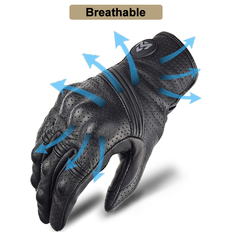 Retro Leder Schwarz Motorrad Handschuhe Männer Sommer Perforierte Atmungsaktive Motocross Handschuhe Touchscreen Moto Racing Ausrüstung Handschuh