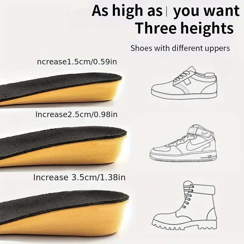 Palmilhas Invisíveis para Aumentar Altura, Absorção de Choque, Leve, Suave, Elástica, Respirável, 1 Par, 1,5-3,5 cm, 0,59-1,38in