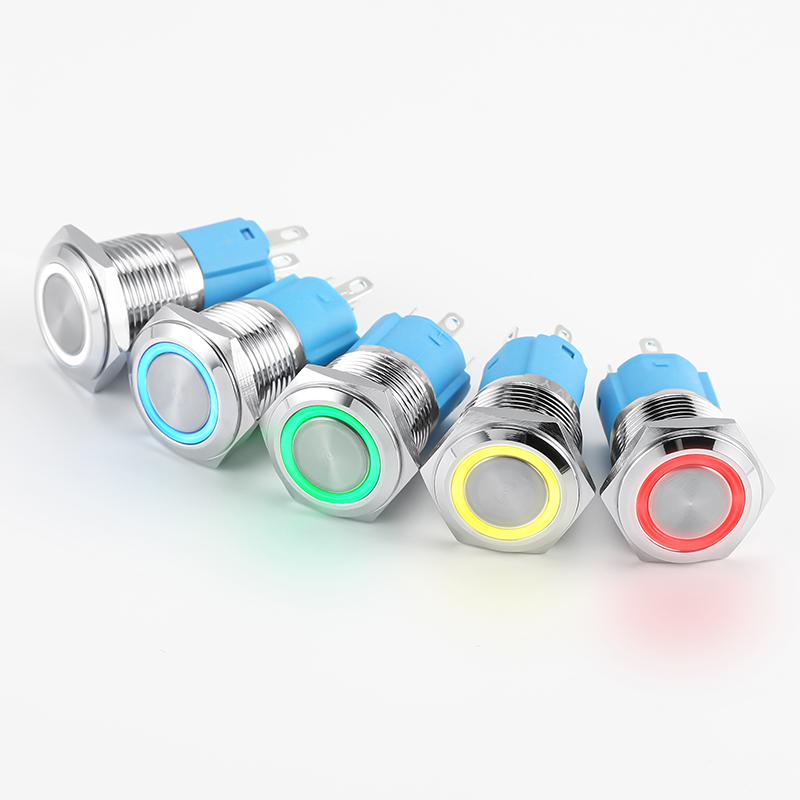 12mm 16mm 19mm 22mm botón pulsador de metal interruptor de encendido y apagado luz LED impermeable botón circular plano 3v 6v 12v 24v 110v 220v ip65