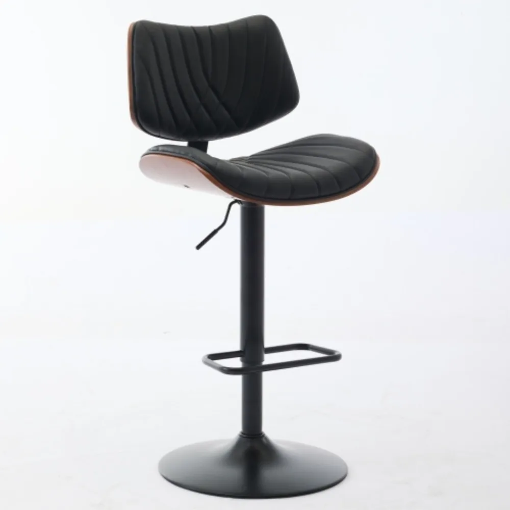 Walnut Bentwood Bar Stools Modern Adjustable Counter Height Black Leather Upholstered 360°Swivel Bar Chairs, Bar Stools set of 2