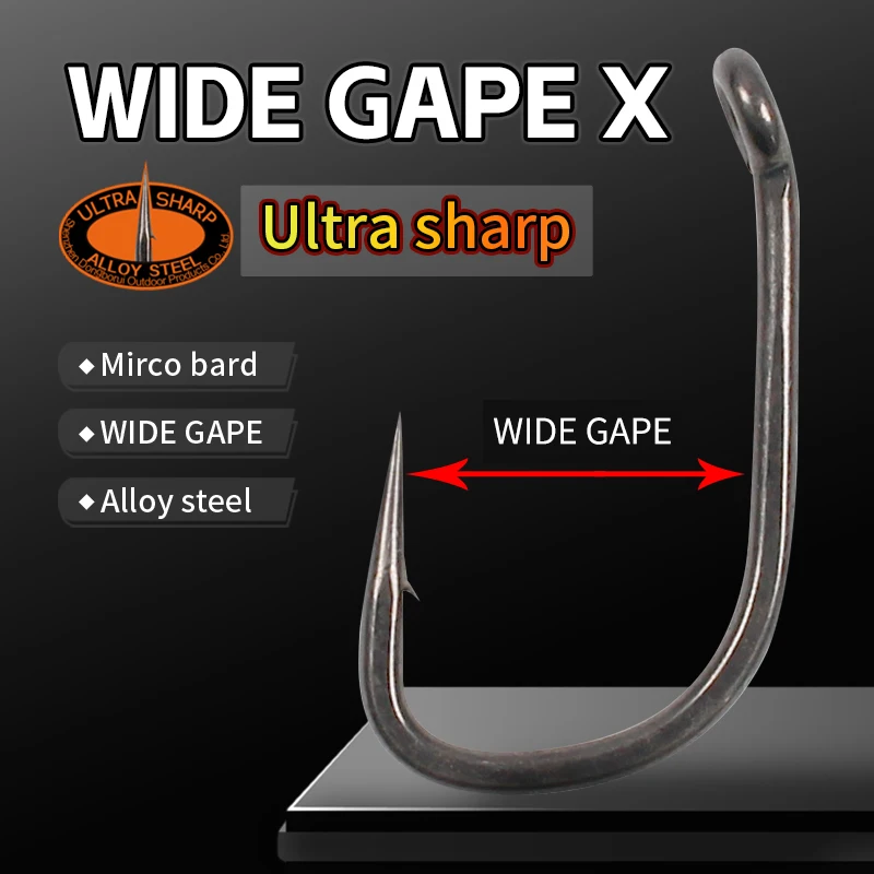 10 шт., крючок для ловли карпа, широкий Gape X, ультра острый, с покрытием из ПТФЭ, микрозубристый крючок для ловли карпа, из легированной стали, супер твердый и острый, супер качество