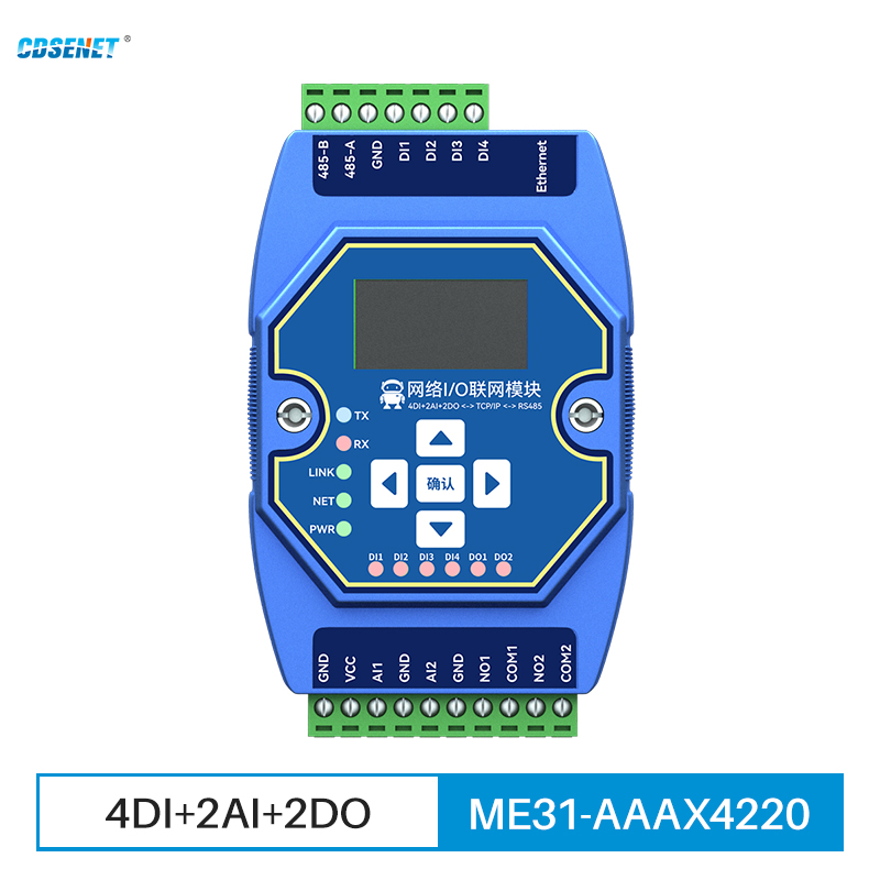 4DI+2AI+2DO RS485 RJ45 Analoge und digitale Erfassungssteuerung CDSENET ME31-AAAX4220 ModBus TCP RTU I/O-Netzwerkmodul