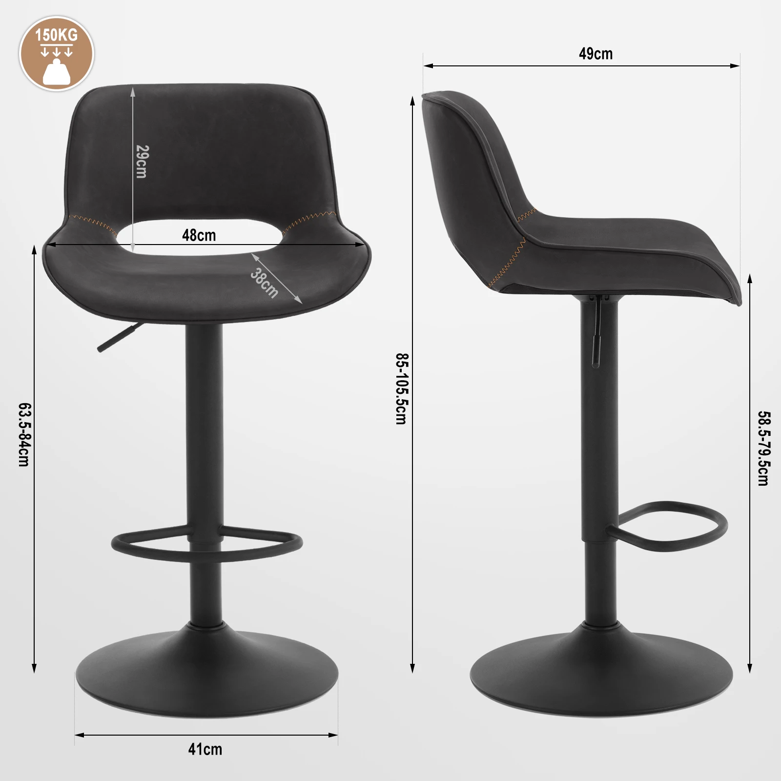 WOLTU 2 unids/set taburetes de Bar giratorios taburetes de bistró de piel sintética ajustables en altura con respaldo reposapiés Pub cocina mostrador silla
