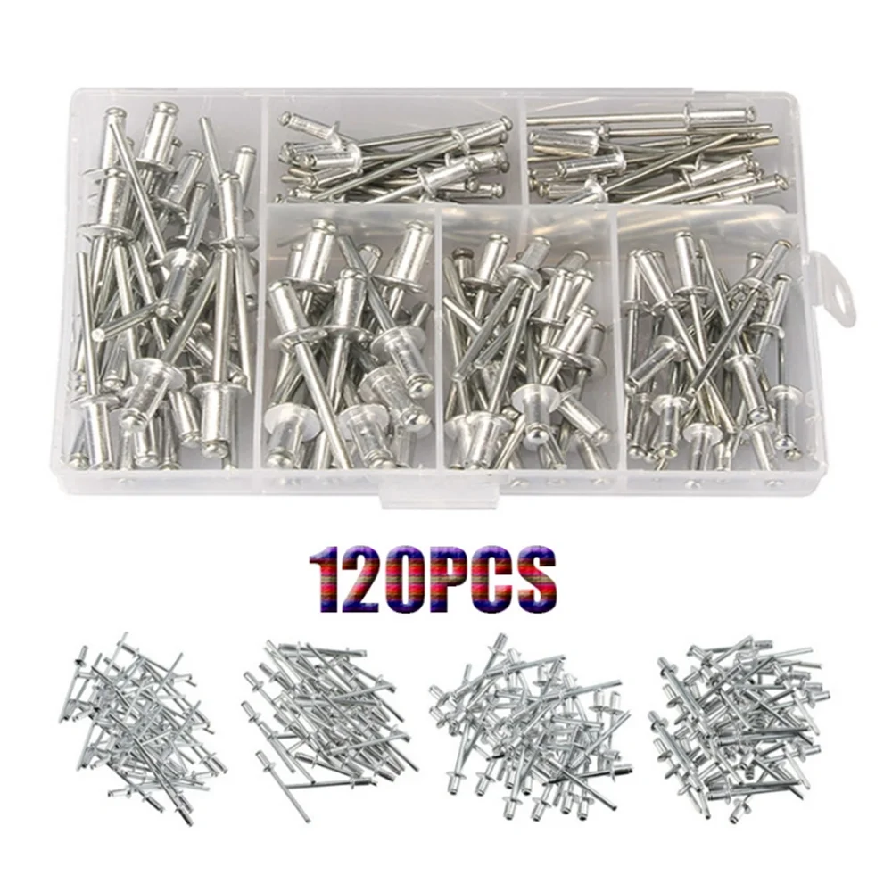 Ensemble de rivets robustes, pistolet à rivets Pop, Kit d'assortiment de Rivets aveugles, outils manuels, outil d'écrou à rivets + 120 clous