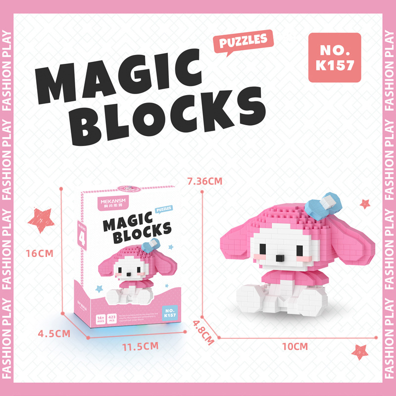 Sanrio Hello Kitty Micro Building Block Pochacco Cinnamoroll Kuromi Assembled 3D Model My Melody Mini Bricks Figure Toys