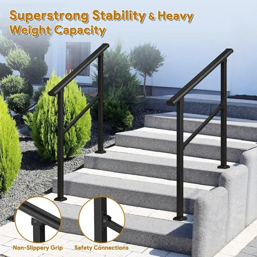 Sturdy Outdoor Stair Handrails Kits Concrete Wooden Steps Adjustable Safety Railing Seniors Easy Install Garden Deck Access