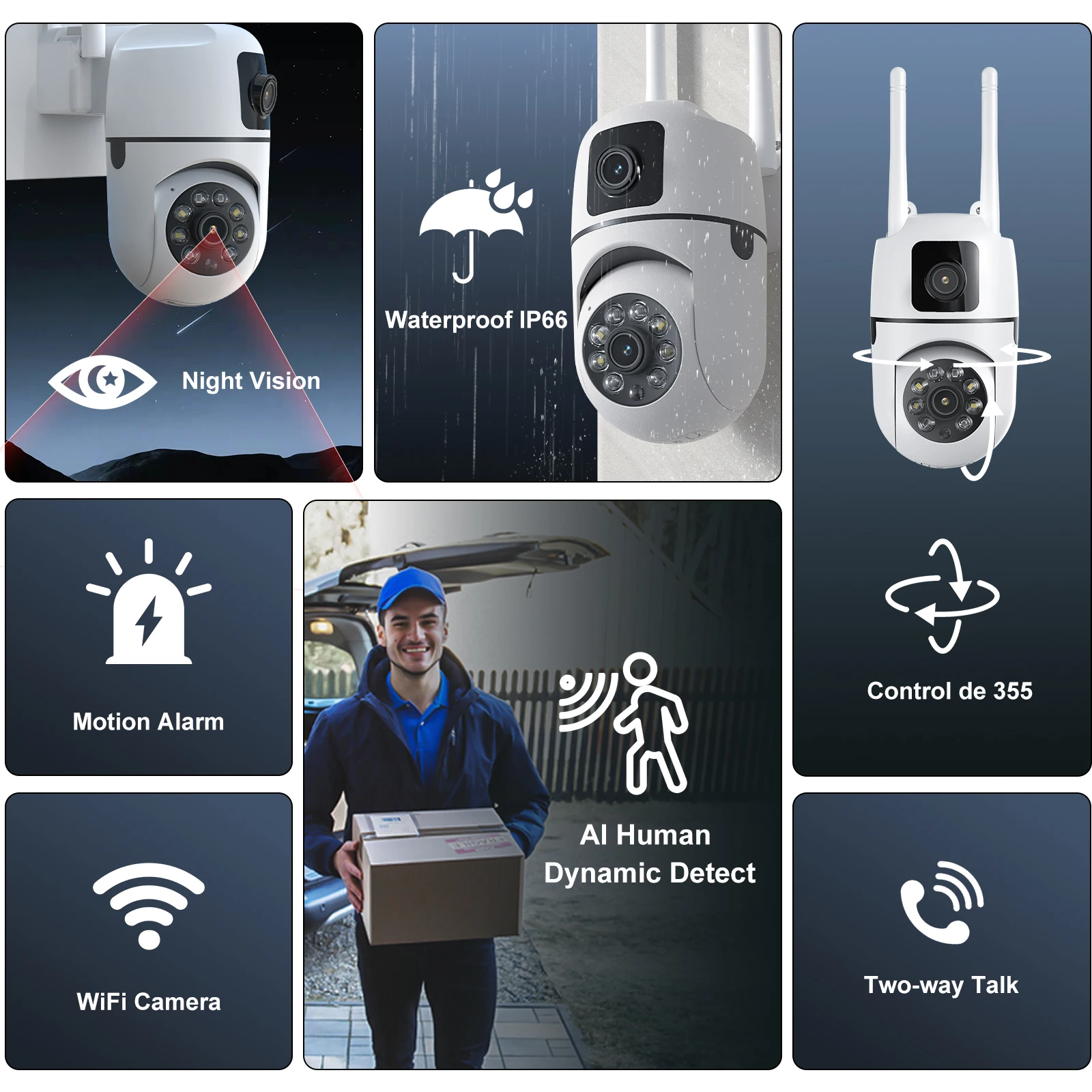 Telecamera di sorveglianza WiFi 4K 8MP PTZ Doppia lente Zoom digitale 4X AI Rilevamento umano Telecamera IP di sorveglianza CCTV per visione notturna esterna
