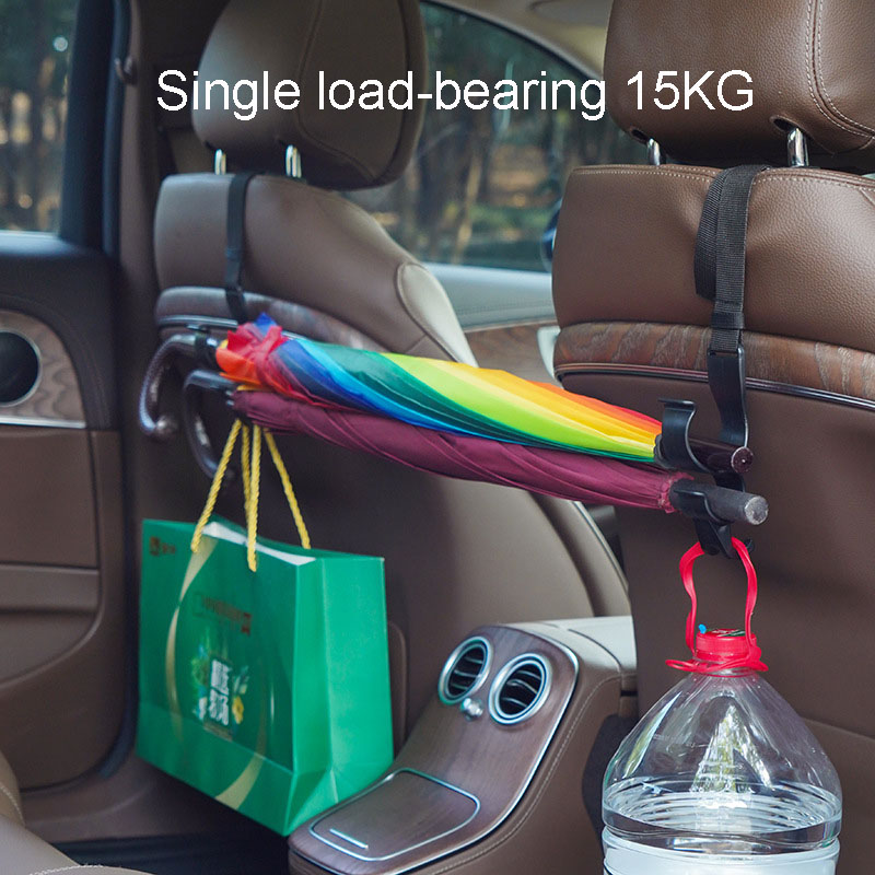 Assento traseiro do carro Multi-Function Hanging Hook, Encosto de cabeça do banco traseiro, Suporte para guarda-chuva, Armazenamento traseiro, Auto Ferramenta Interior, 2pcs