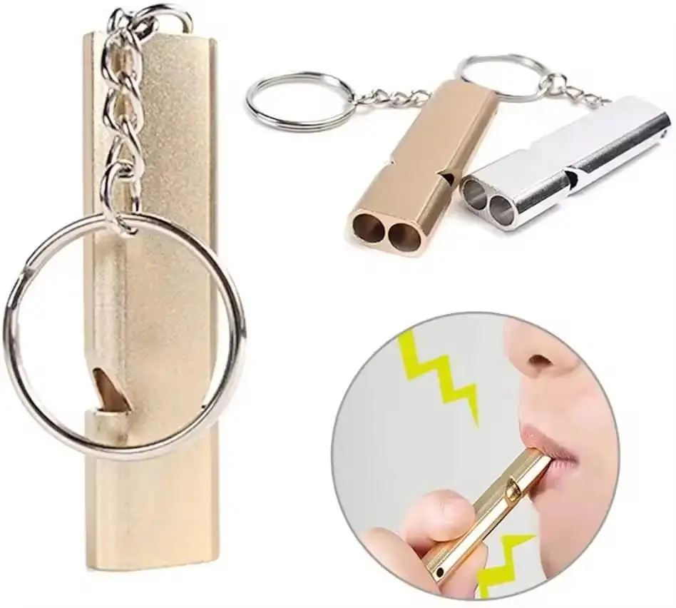 Sifflet en alliage d'aluminium, Double fréquence, sifflet de survie, Double Tube, survie en plein air, outil d'équipement d'urgence