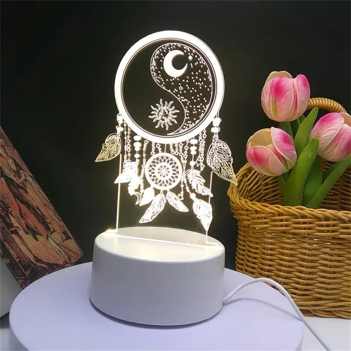 1pc  Dream catcher 3D Night Light, 3D Optical Illusion Lamp With Touch, 7-Color Changing Ambient Light For Bedroom
