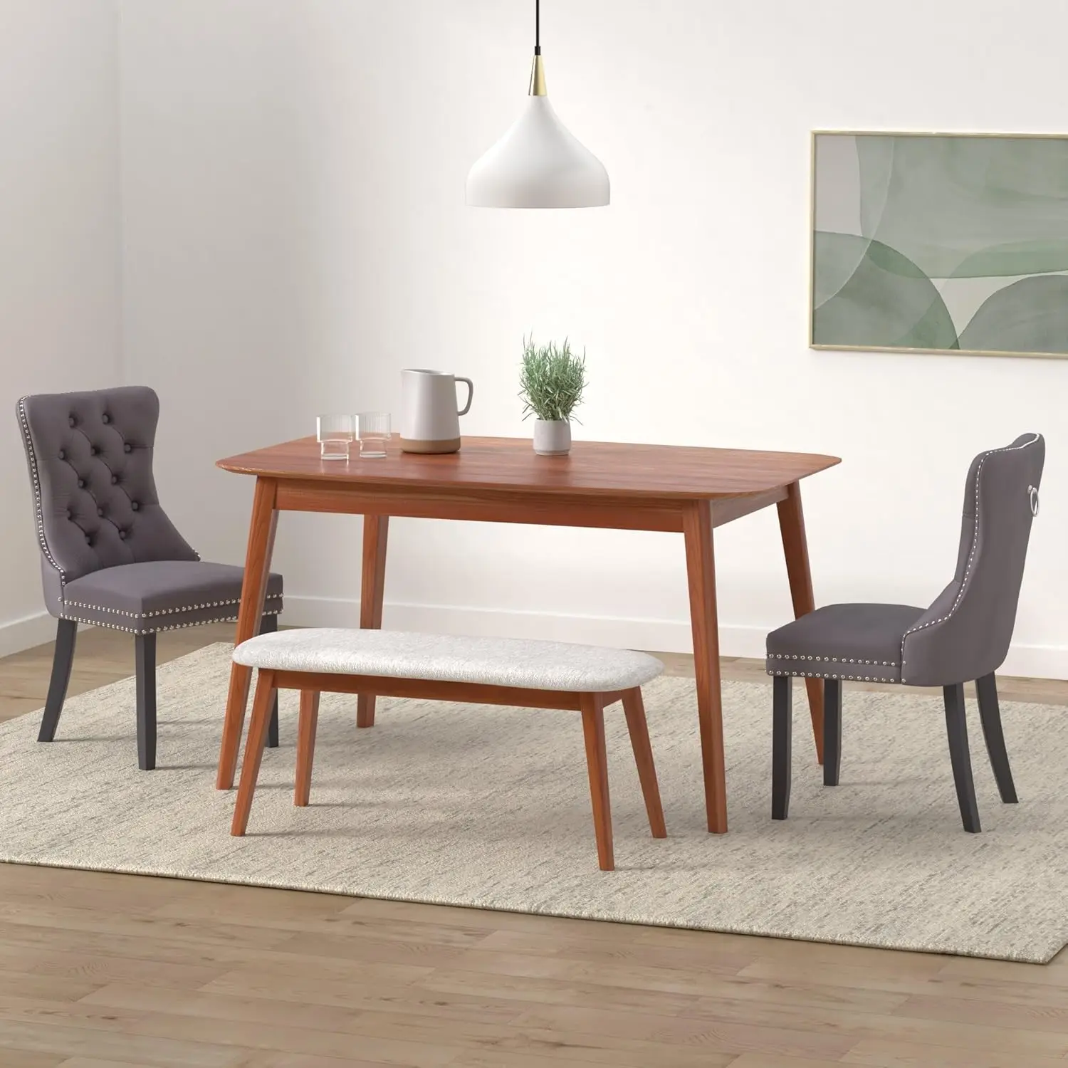 Velvet Dining Chairs Set of 6, Upholstered Dining Room Chairs with Ring Pull Trim and Button Back, Luxury Tufted Dining Chairs