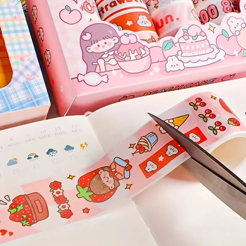 20 Rolls Boxed Kawaii Washi Tape Set, Cute Cartoon DIY Masking Tape, Grid Sticky Note Paper for Scrapbooking & Journaling
