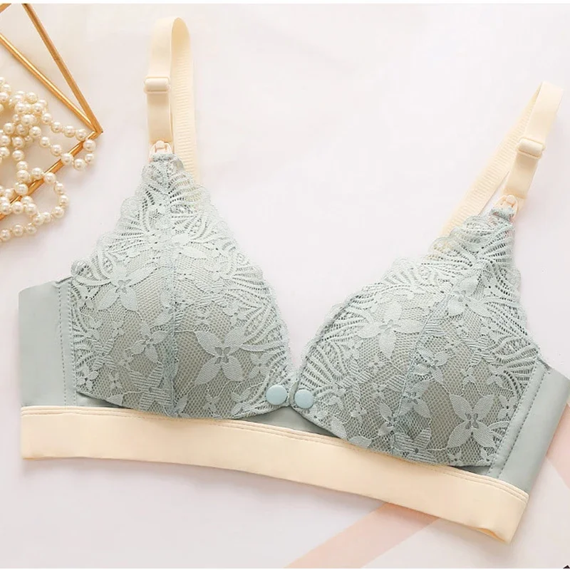 Ladies' Seamless Steel-free Thin Maternity Bra Gathered Comfortable Front-open Design For Postpartum Breastfeeding