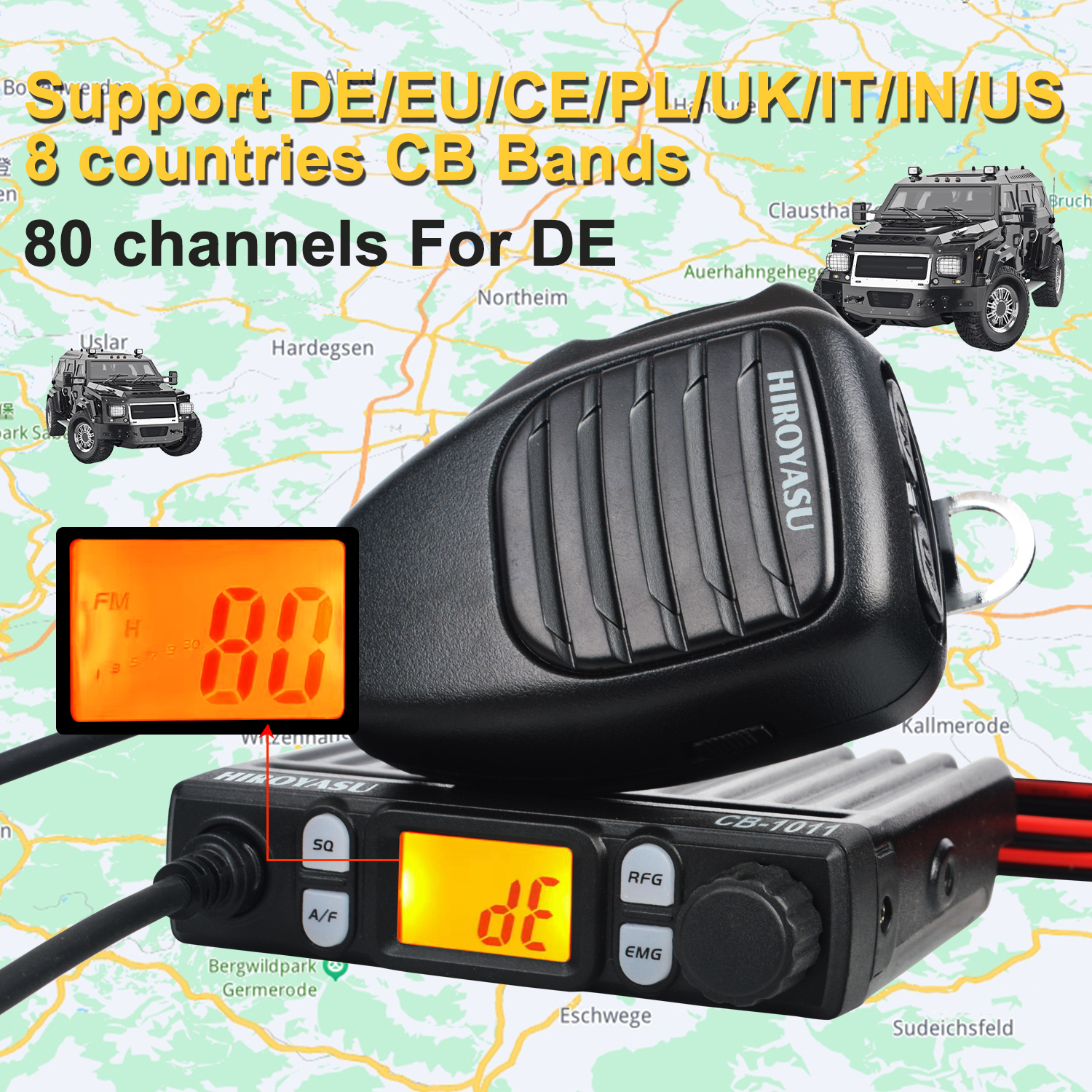 Hiroyasu Walkie Talkie CB-1011 26.565-27.99125MHz 11Meter Mini 27MHz FM/AM 8W 40Ch CB Radio For EU PL DE CE UK IN US IT