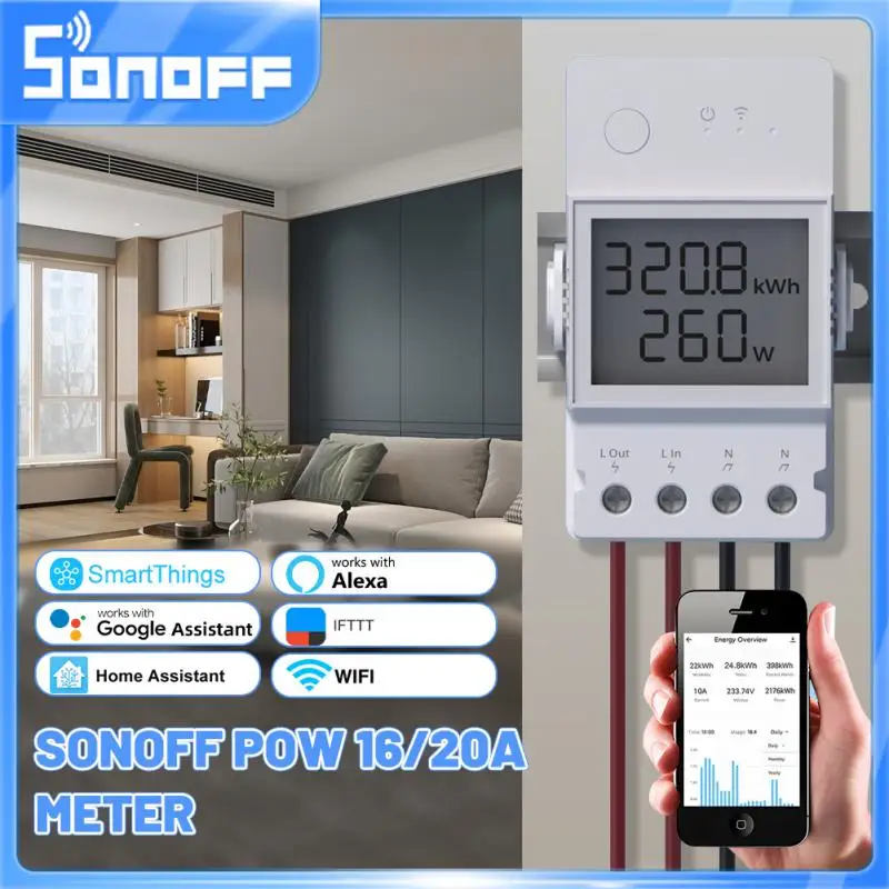 Sonoff power origem/elite medidor de energia 16/20a display lcd tensão corrente proteção contra sobrecarga interruptor suporte assistente casa ewelink