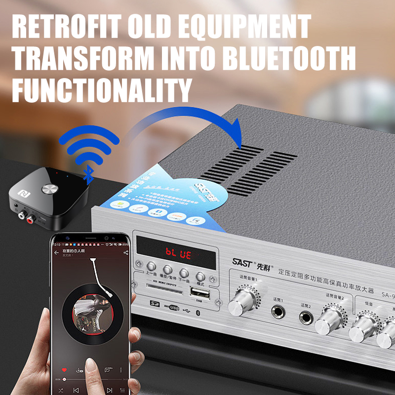 Bluetooth5.3 Wireless Adapter USB/RCA/3,5 mm AUX Audio Receiver NFC Verbindung mit Fernbedienung für Car Kit Lautsprecher Headset