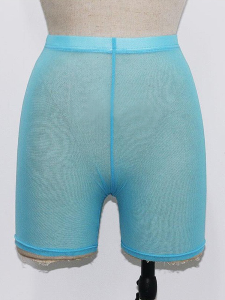 OMSJ 2024 moda de verano malla amarilla transparente Sexy mujeres pantalones cortos casuales señoras pantalones cortos de cintura alta pantalones cortos de verano pantalones cortos sexis