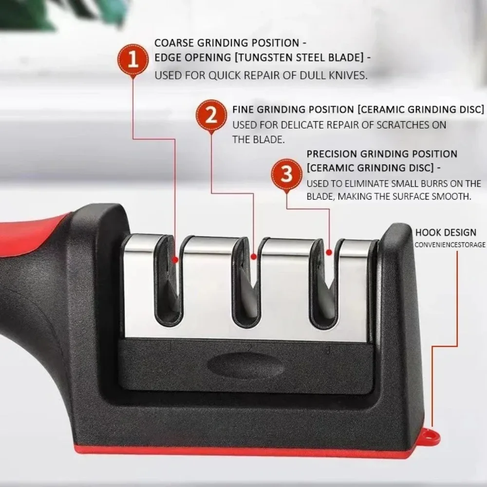 3/4 Segment Knife Sharpener Kitchen Multifunctional Handheld Fast Sharpening Stone Three-stage Cutting Knife Kitchen Supplies