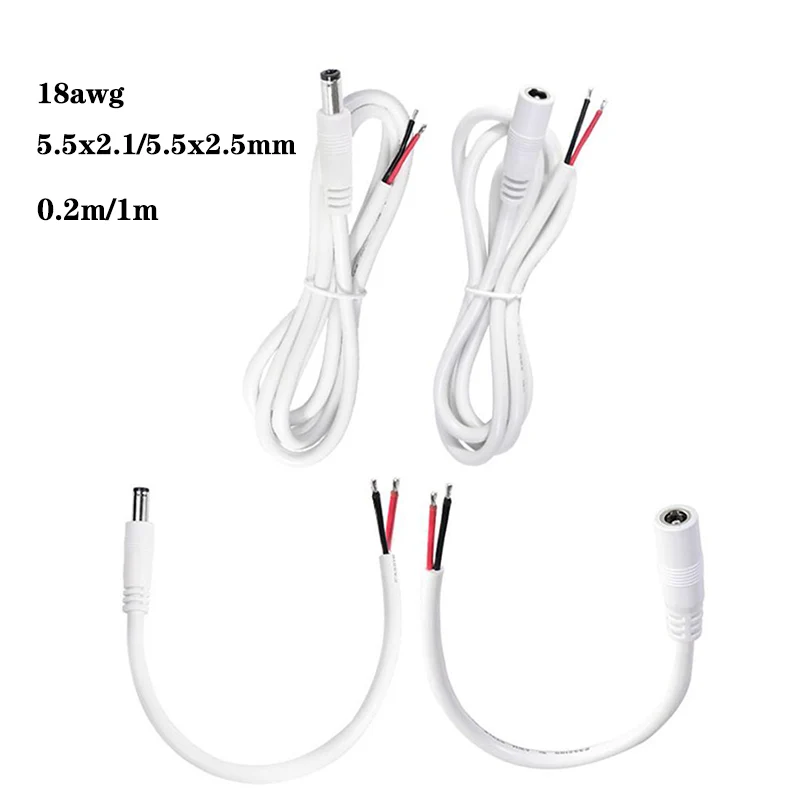 20 см, 100 см, белый, 18awg, 7A, разъем постоянного тока, 2-контактный провод, кабель, удлинитель источника питания, шнур камеры 5,5 мм x 2,1 мм, 2,5 мм, медь