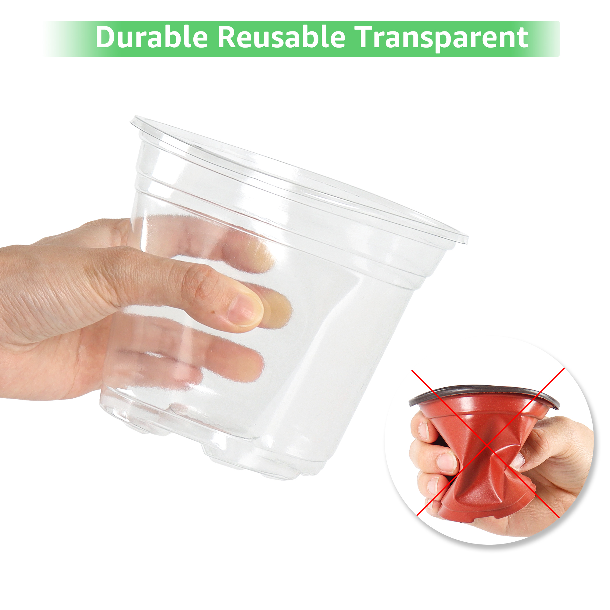 30 paquetes de macetas transparentes para vivero de 3,5/4/5 pulgadas, macetero de plástico transparente con orificios de drenaje, recipiente para plantas y flores