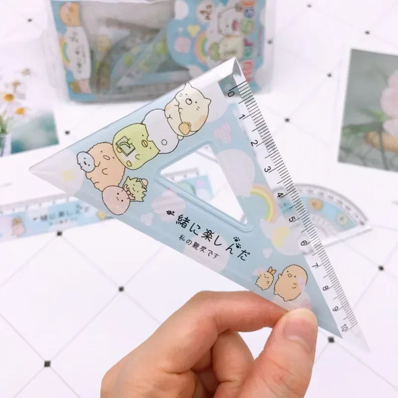 ไม้โปรแทรกเตอร์สามเหลี่ยม4ชิ้นเครื่องมือวาดรูปน่ารักอุปกรณ์ร่างเครื่องเขียนเกาหลีโรงเรียนสำนักงาน