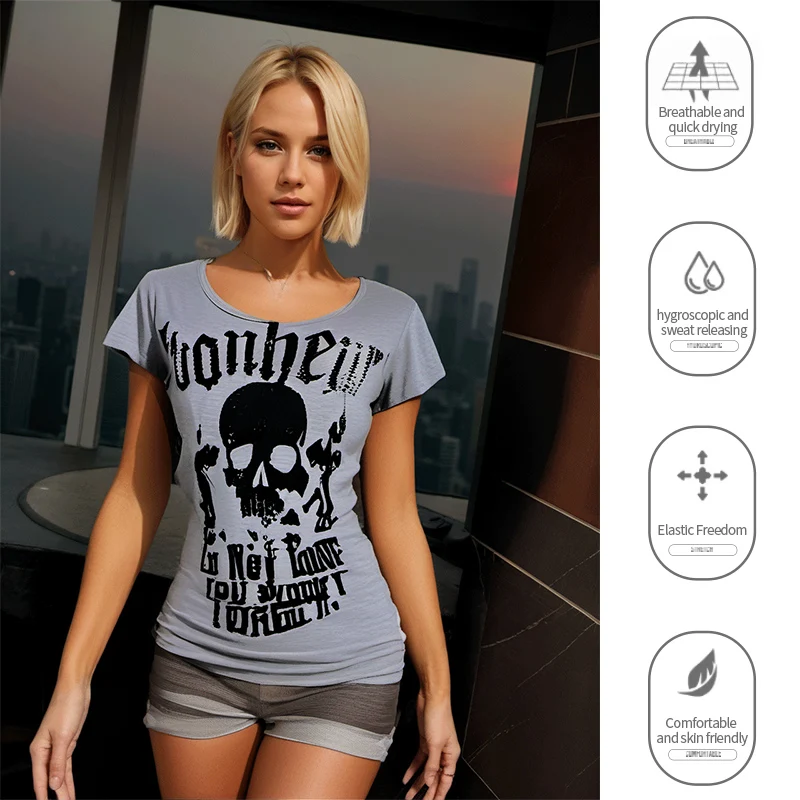 Ropa Y2K para mujer, camisetas Vintage con estampado de letras y esqueleto, ropa para mujer, Top ajustado Punk Retro americano, camisetas góticas de tendencia