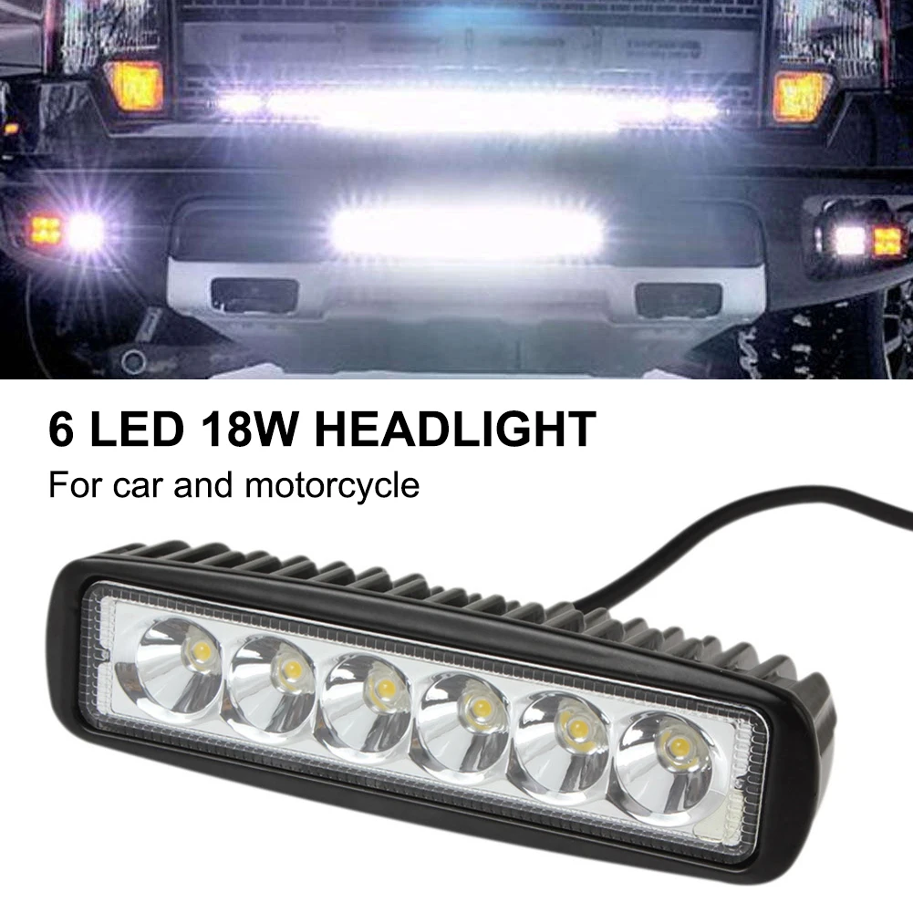 18w 6 LED motocyklowe światło robocze o wysokiej jasności reflektory Offroad samochód ciężarówka jazda reflektory przeciwmgielne DRL lampa do jazdy 12V