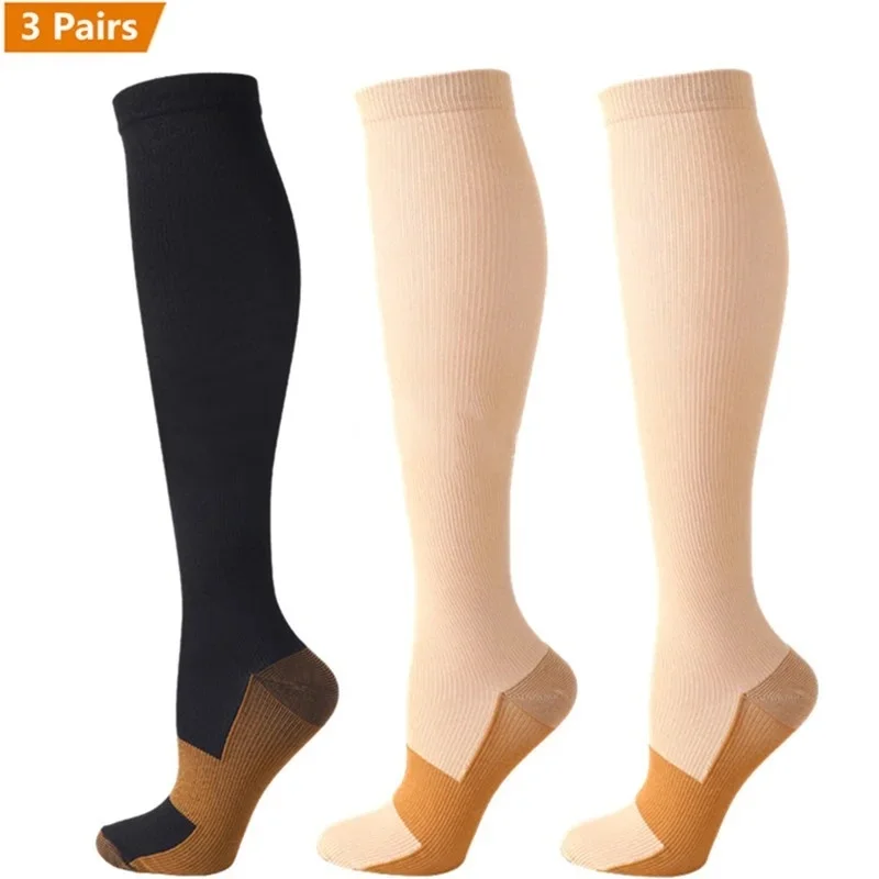 3 pares de calcetines de compresión de cobre para mujeres y hombres, antifatiga, alivio del dolor, medias de compresión graduadas Unisex hasta la rodilla, 15-20 MmHg