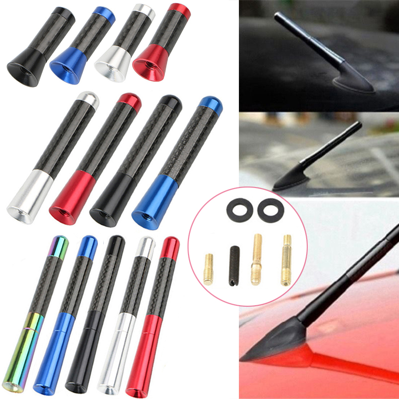 Antena de rádio curta universal para carro, 3.5cm/8cm/12cm, fibra de carbono, preta, antena de teto de carro, rádio aéreo fm/am, antenas de recepção de metal