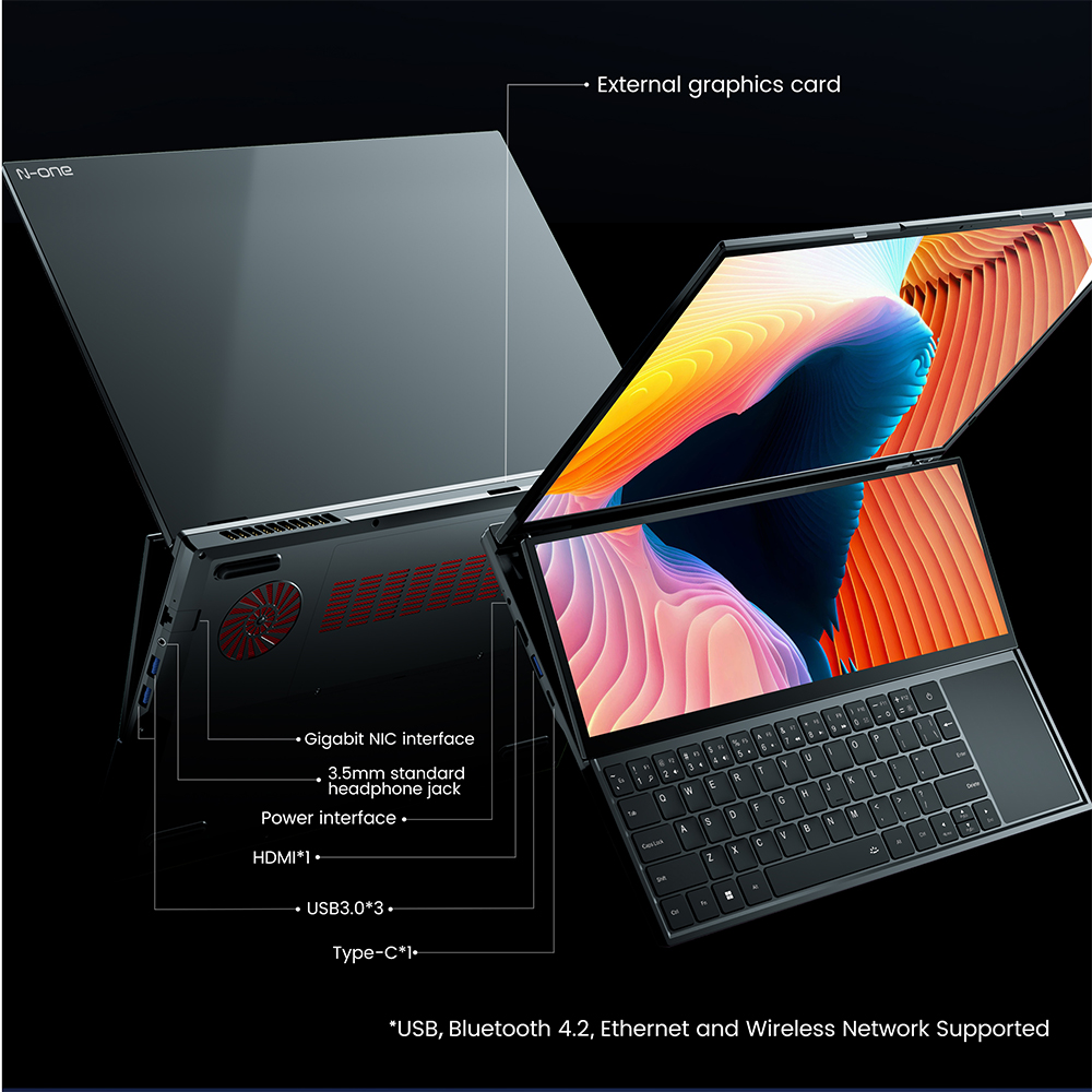 N-one Nbook Fly Laptops 16GB+1T Intel ®   Xeon ®   W-10885m Windows 11 Pro Doppelbildschirm 16''+14'' Touchpad Büro-Studiencomputer