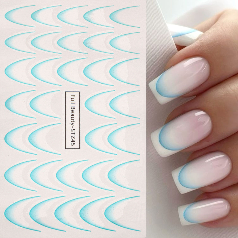 8pcs Gradient ภาษาฝรั่งเศสคําสติกเกอร์เล็บหมึก Blooming WAVE Line Water Transfer Sliders Decals DIY Ombre ตกแต่งเล็บฟอยล์