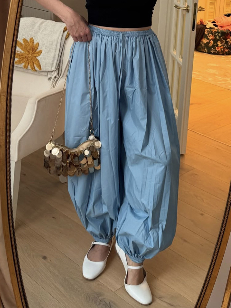 Trendix Casual Loose Lantern Pant Women Summer Fashion Solid High Waist Drawsting Ankle Trouster Street Party Bloomers Pants