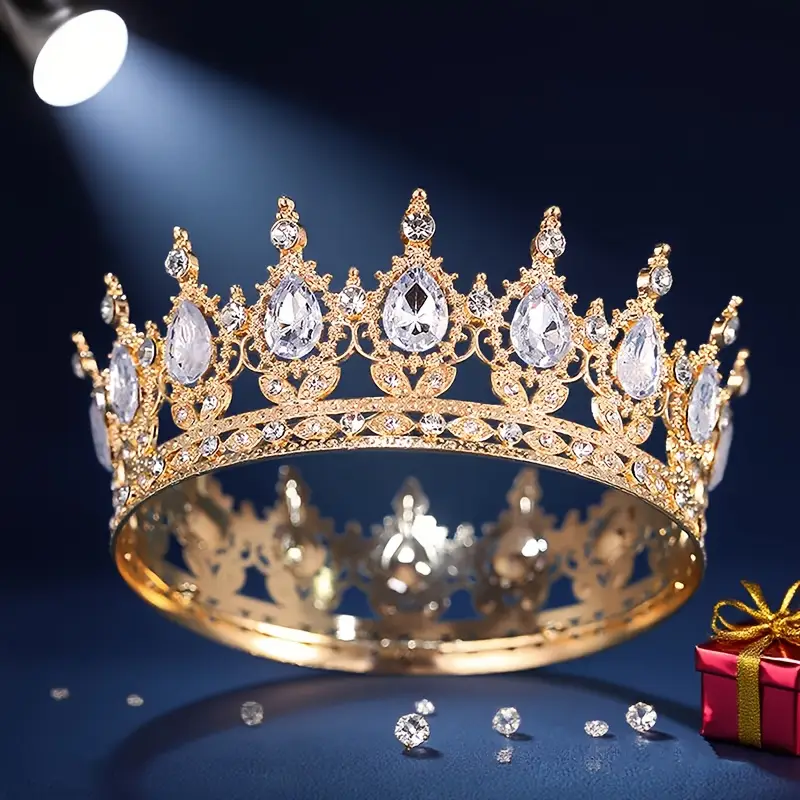 Couronne baroque de luxe en strass, ronde et élégante, accessoire de mariage, robe de soirée, couvre-chef