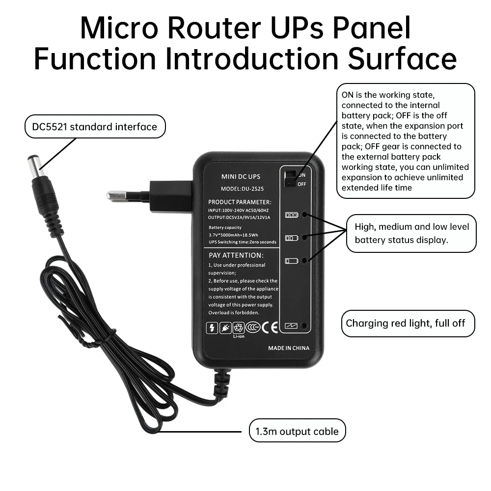 Mini UPS portátil AC 100-240V a DC 5V 9V 12V para módem cámara CCTV amplificador enrutador Wi-Fi amplificador de Panel de tira LED enchufe UE/EE. UU.