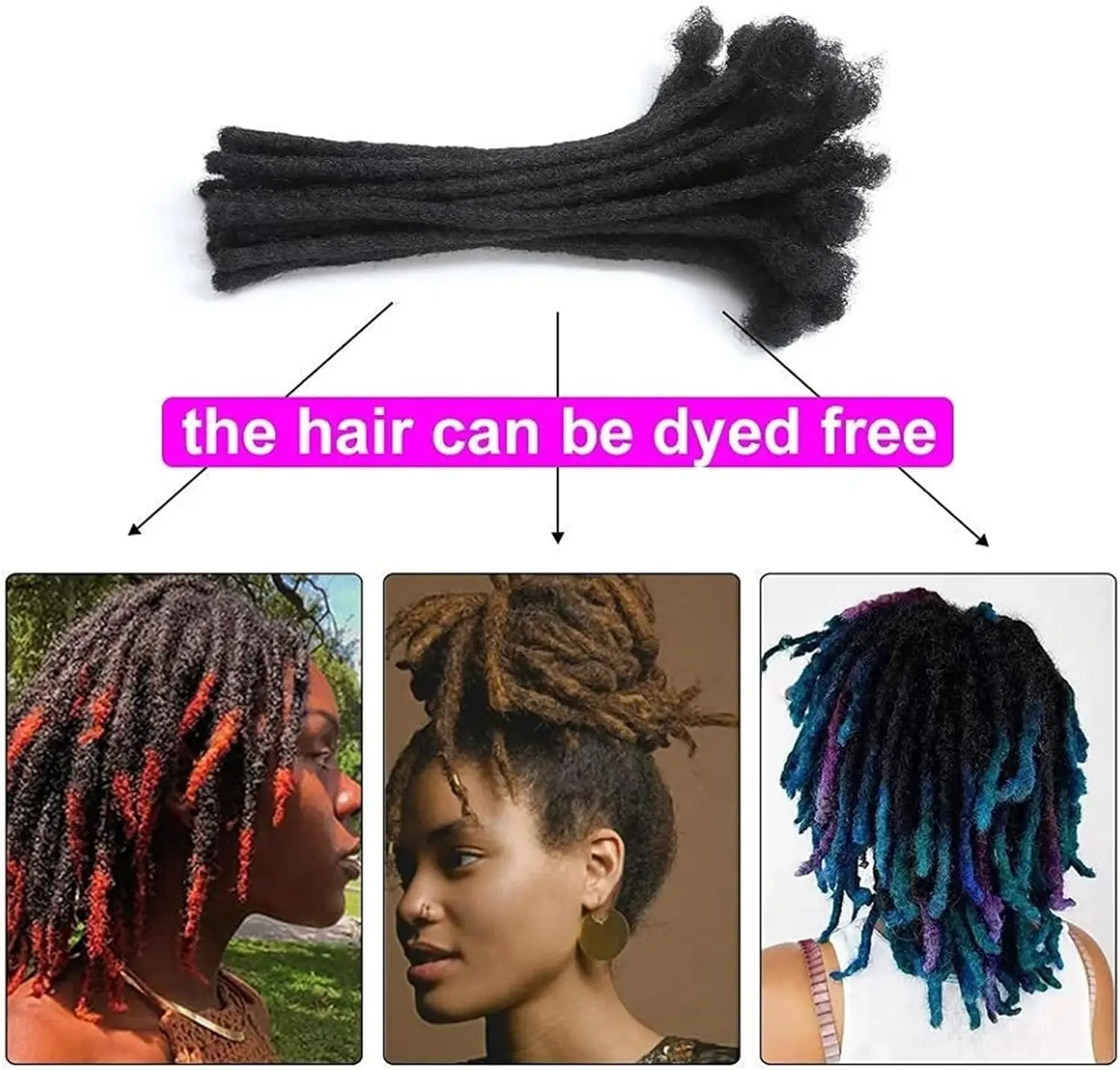 0.6 cm de largeur 4-8 pouces 10 brins Loc Extensions de cheveux humains 100% Extensions de Dreadlock permanentes entièrement faites à la main pour femmes hommes