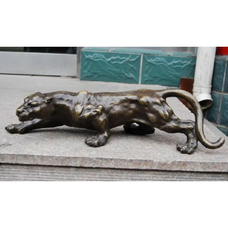decoration crafts copper Big Bronze Sculpture Statue Panther Leopard Jaguar Cat Marked Enamel Decoration Brass gift arts crafts
