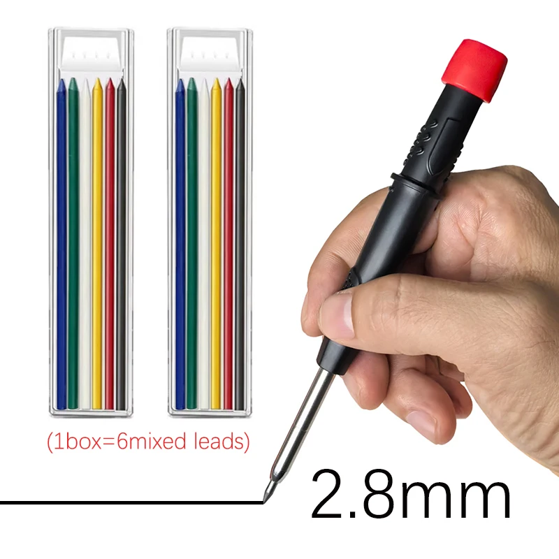 5 Colors Woodworking Automatic Pencils 2.8mm Deep Hole Marker Pencil Comes with A Sharpener for Scribing Marking Tools
