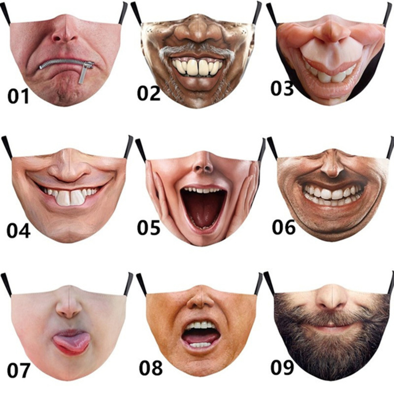 Engraçado impresso algodão mistura boca máscaras, expressões faciais, lavável rosto escudo, halloween, adultos