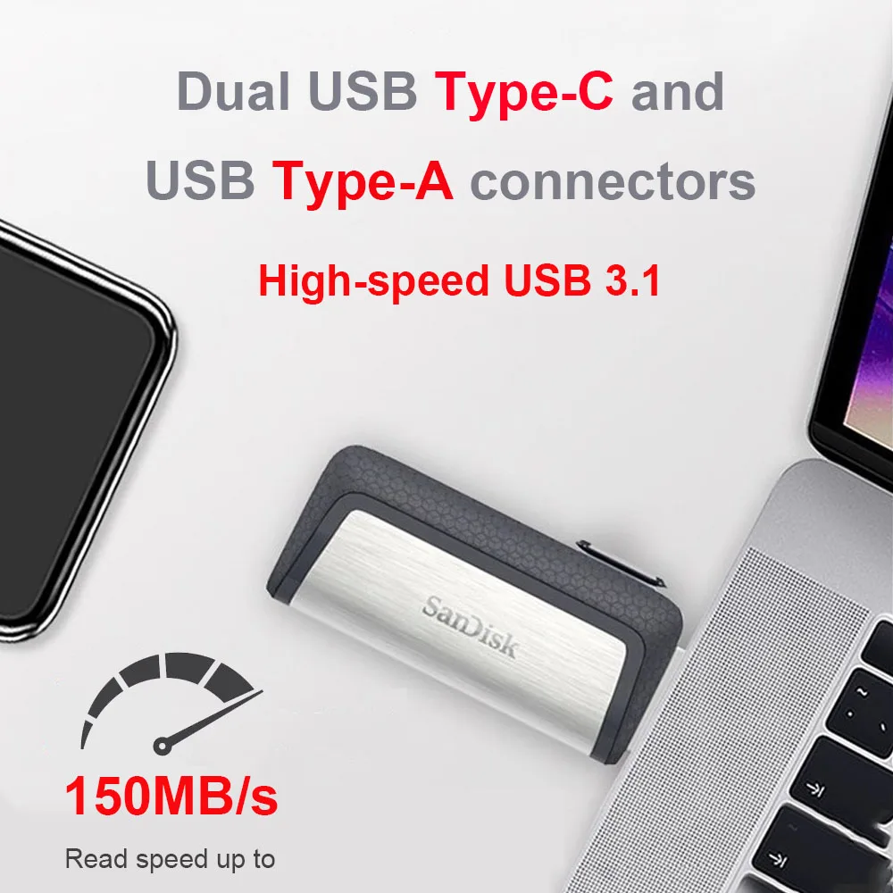 SanDisk Ultra Dual Drive USB Type-C 256GB U Disk USB Flash Drive 64GB OTG 128GB USB 3.1 Pendrive Usb Stick For Phone/Tablets/PC