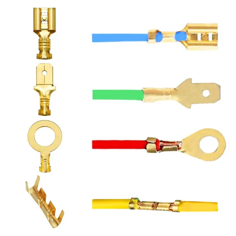 ชายหญิงกล่องสายไฟฉนวนสาย Macho Connector 2.8/6.3 มม.ไฟฟ้า CRIMP เทอร์มินัล Termin Spade ตัวเชื่อมต่อชุดสารพัน