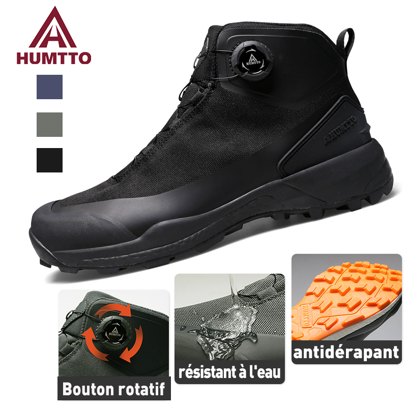 HUMTTO – chaussures de randonnée imperméables pour hommes, baskets de sécurité pour le Camping, l'escalade, noir