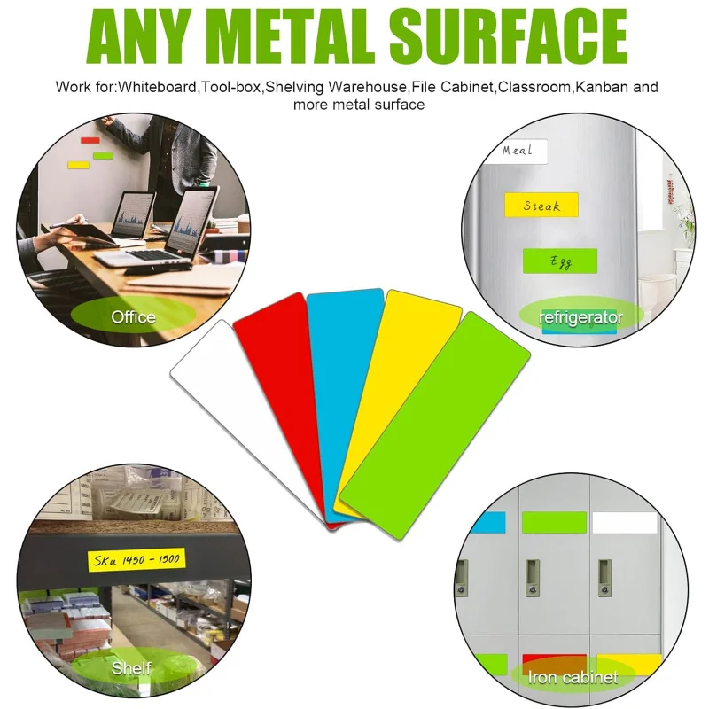 50 Pieces (3.2 x 1.2") - Full Colored Magnetic Labels - Reusable Strips for Home Office Garage Refrigerator Blank Writable