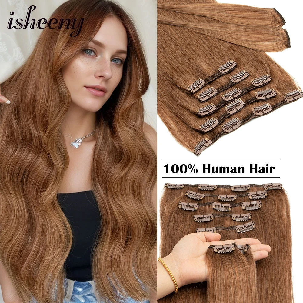 Isheeny Phản Lực Đen 7 cái/bộ Remy Kẹp Trong Toàn Đầu 12 "14" 18 "CLIP Trong Tóc phần mở rộng Thẳng