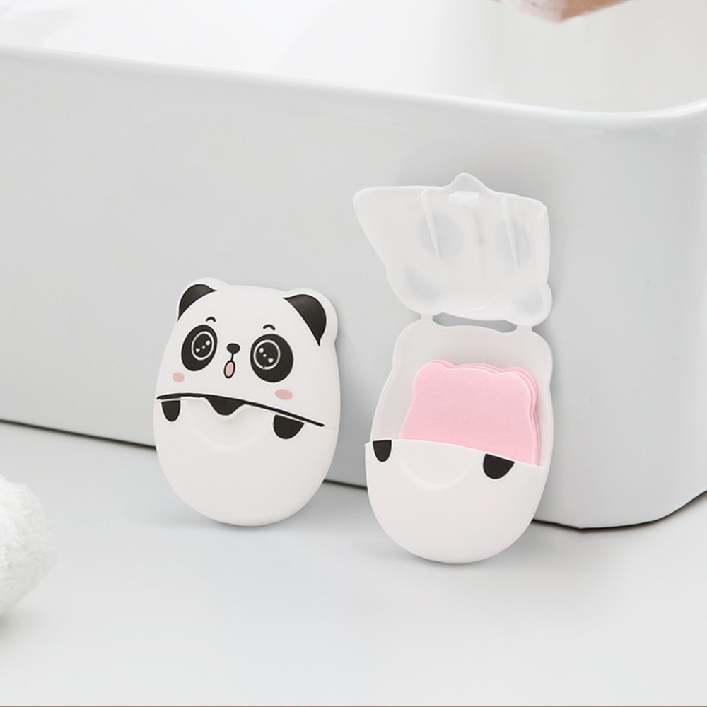 50 teile/schachtel Panda Seifen flocken duftende tragbare Box-verpackte Seife Tablette Mini Einweg-Seifen blätter für Reisen Camping Wandern