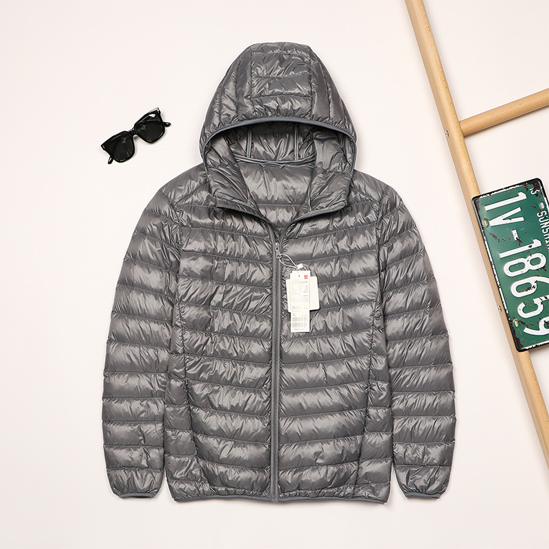 2025 outono e inverno novo leve para baixo jaqueta masculina curto com capuz coringa leve fino pato branco para baixo casaco plus size