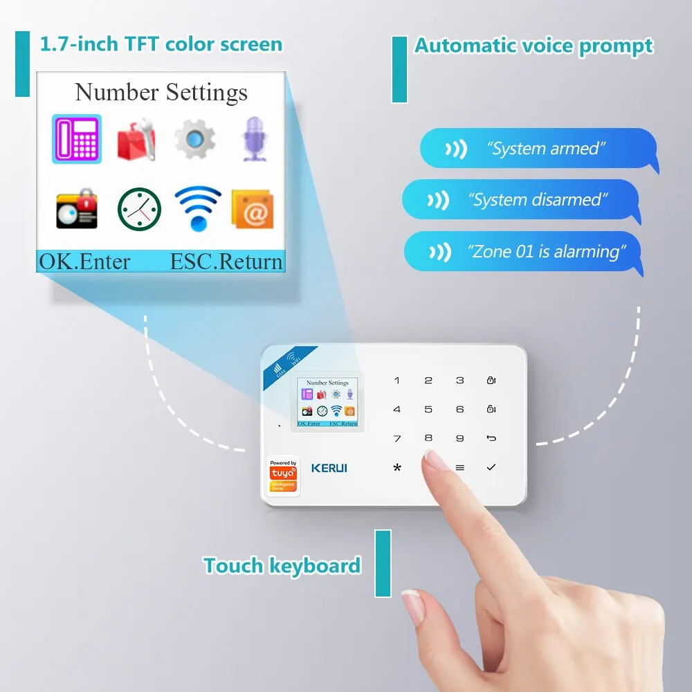 Kerui w181 tuya inteligente wifi gsm sistema de alarme segurança funciona com alexa casa detector movimento do assaltante sensor porta ao ar livre câmera