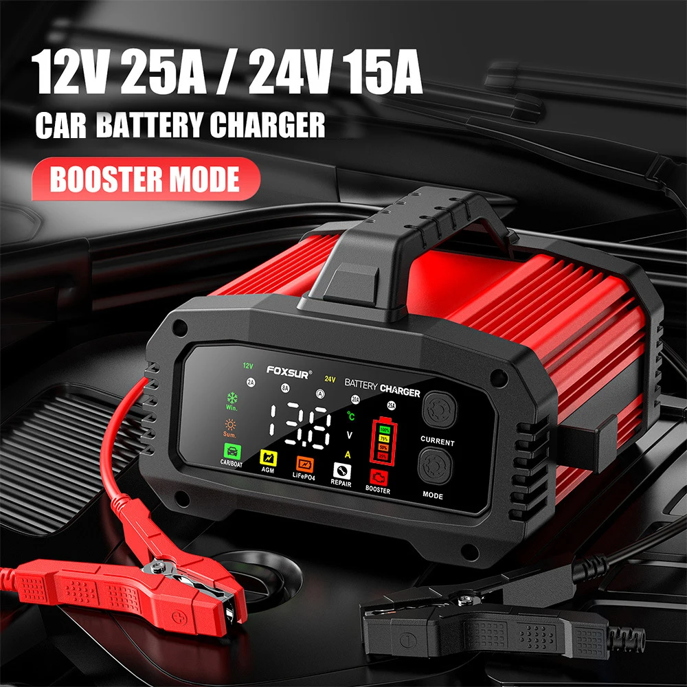 Carregadores de bateria automotiva 15a/24v 25a/12v, 350w, alta potência, impulsionador inteligente, reparo de pulso, grande display digital, carregador de célula de armazenamento