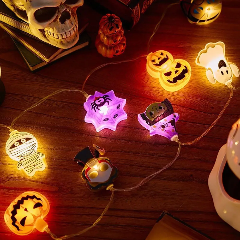 Luci a stringa a LED per decorazioni di Halloween, lampada a sospensione a ragnatela fantasma di zucca, oggetti di scena per lanterne all'aperto per la casa