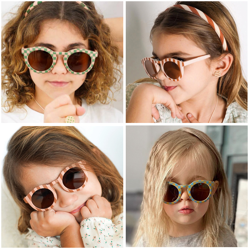 2023 nuevos niños lindo Panel de cuadros Color redondo UV400 gafas de sol bebés niñas protección solar al aire libre gafas de sol niños gafas de sol