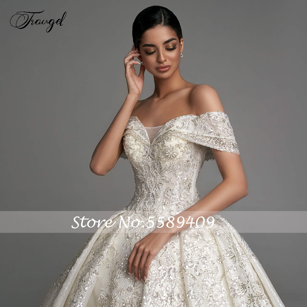 Maßgeschneiderte Ballkleid-Prinzessin-Hochzeitskleider mit Herzausschnitt, schulterfrei, Robe De Mariee, glänzendes Brautkleid mit Spitze und Perlen